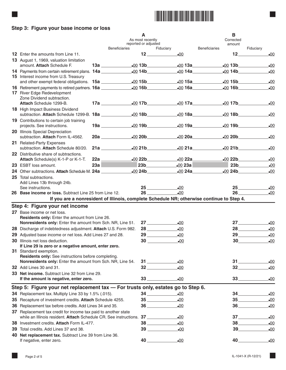 Form IL-1041-X Amended Fiduciary Income and Replacement Tax Return - Illinois, Page 2