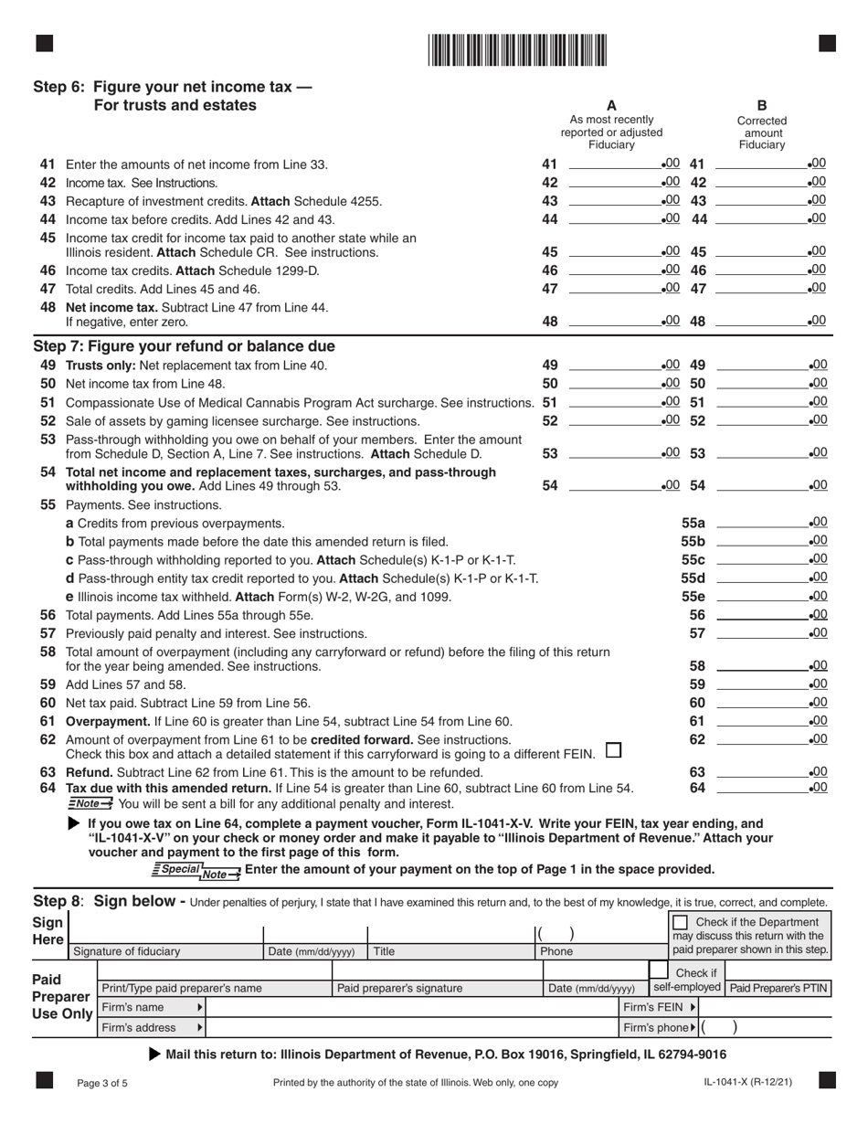Form IL-1041-X Amended Fiduciary Income and Replacement Tax Return - Illinois, Page 3