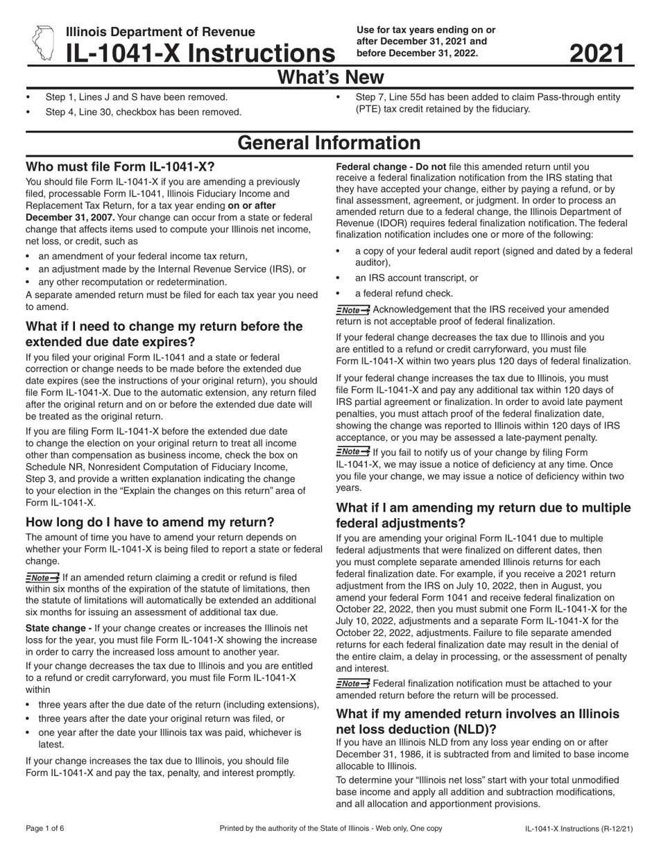 Download Instructions for Form IL1041X Amended Fiduciary and