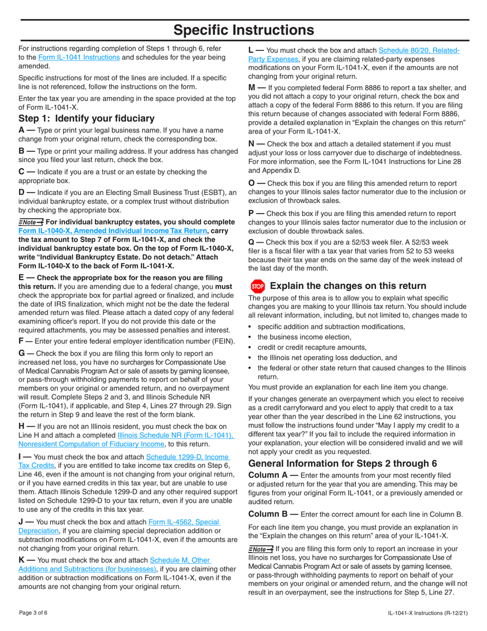 Instructions for Form IL-1041-X Amended Fiduciary Income and Replacement Tax Return - Illinois, Page 3