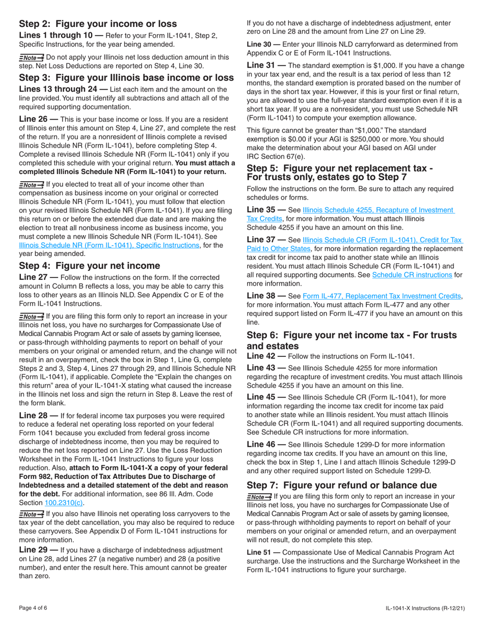 Instructions for Form IL-1041-X Amended Fiduciary Income and Replacement Tax Return - Illinois, Page 4