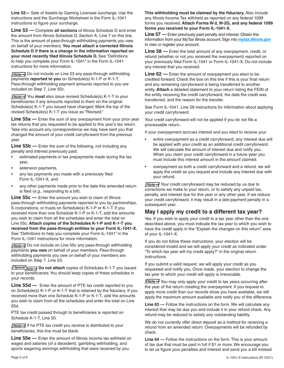 Instructions for Form IL-1041-X Amended Fiduciary Income and Replacement Tax Return - Illinois, Page 5