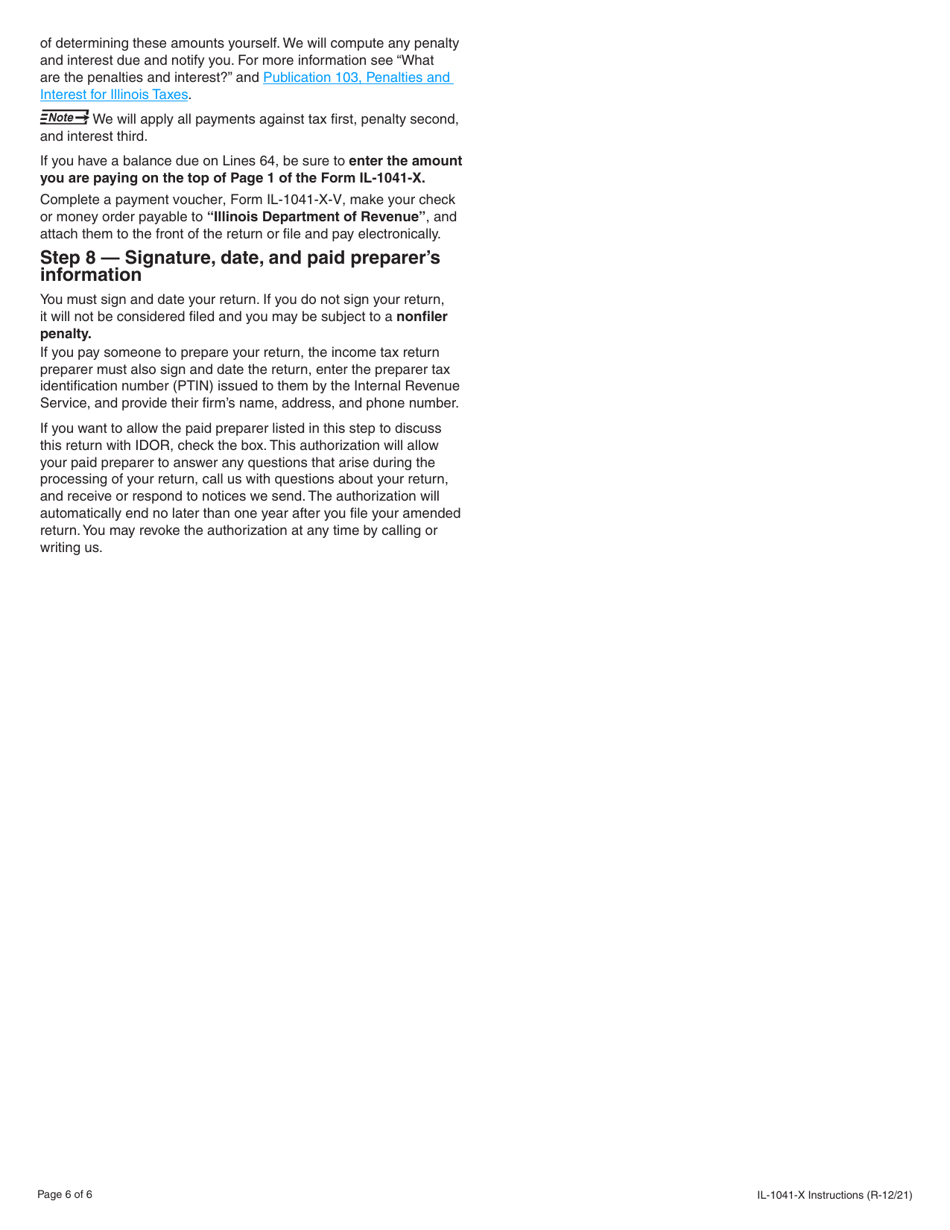 Instructions for Form IL-1041-X Amended Fiduciary Income and Replacement Tax Return - Illinois, Page 6