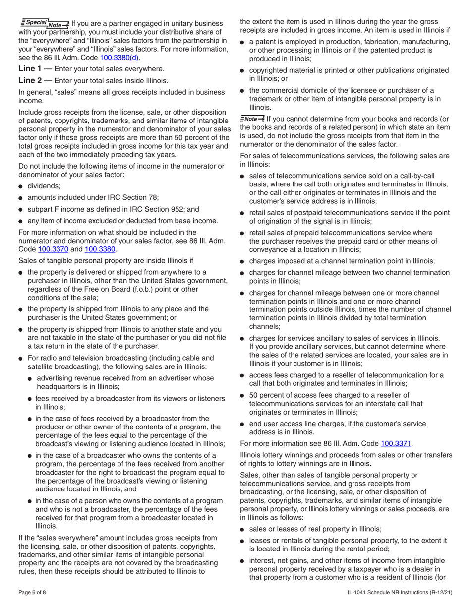 Instructions for Form IL-1041 Schedule NR Nonresident Computation of Fiduciary Income - Illinois, Page 6