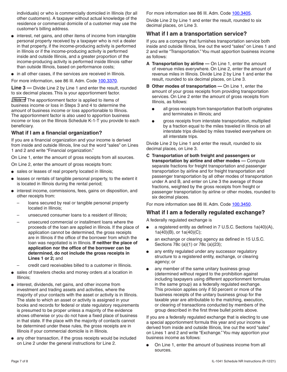 Instructions for Form IL-1041 Schedule NR Nonresident Computation of Fiduciary Income - Illinois, Page 7