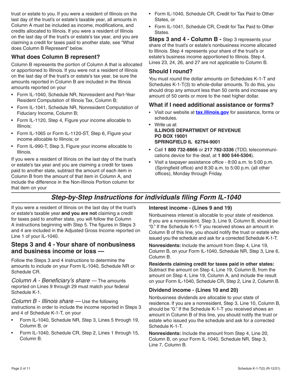 Instructions for Schedule K-1-T Beneficiarys Share of Income and Deductions - Illinois, Page 2