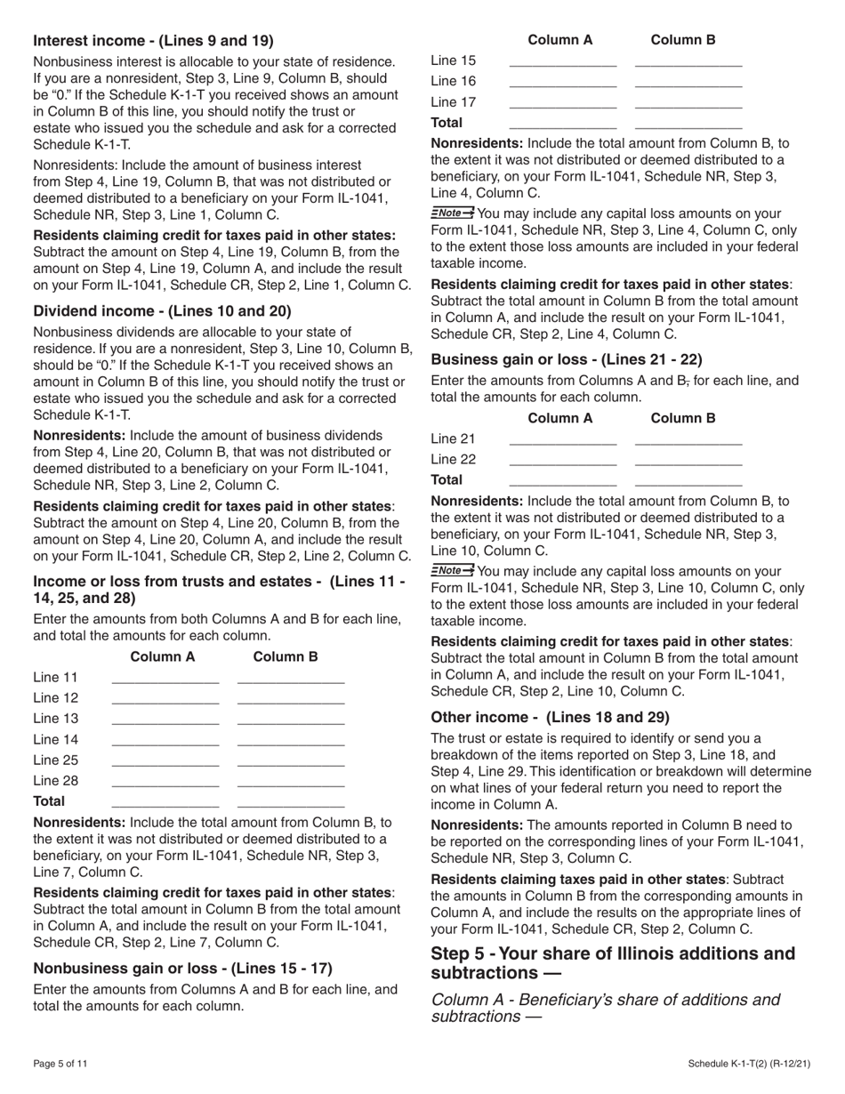 Instructions for Schedule K-1-T Beneficiarys Share of Income and Deductions - Illinois, Page 5