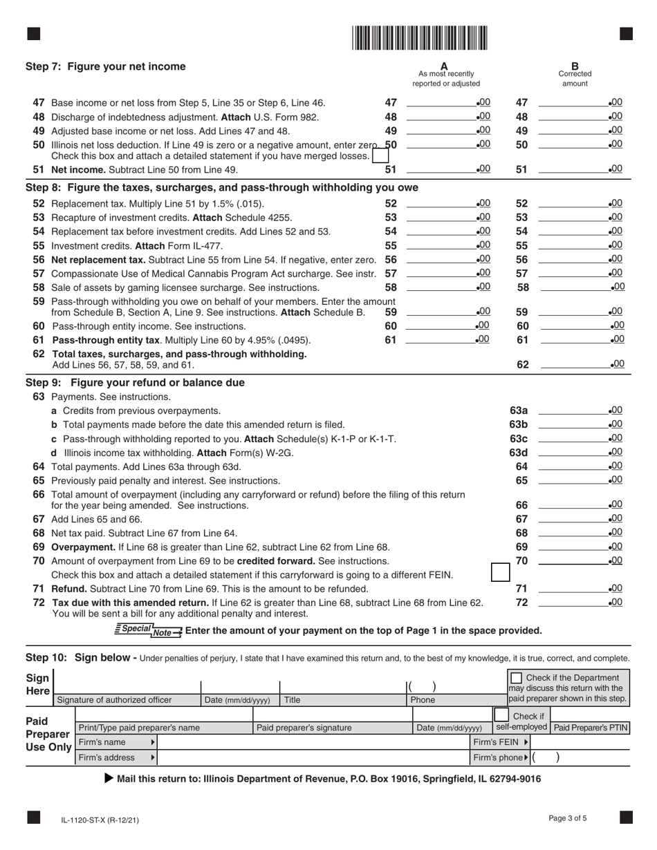 Form IL-1120-ST-X - 2021 - Fill Out, Sign Online and Download Fillable ...