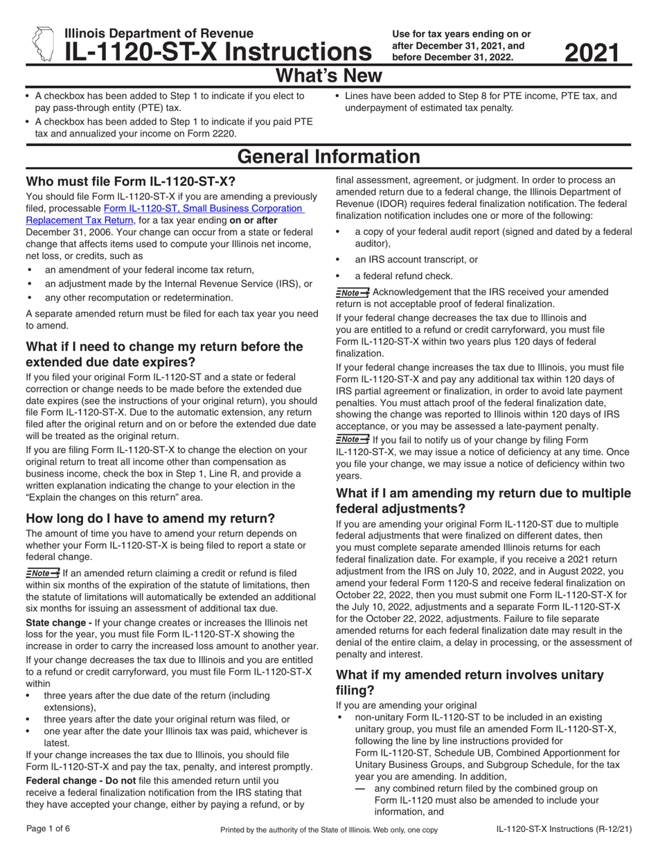Download instructions for form il 1120 st x amended small business