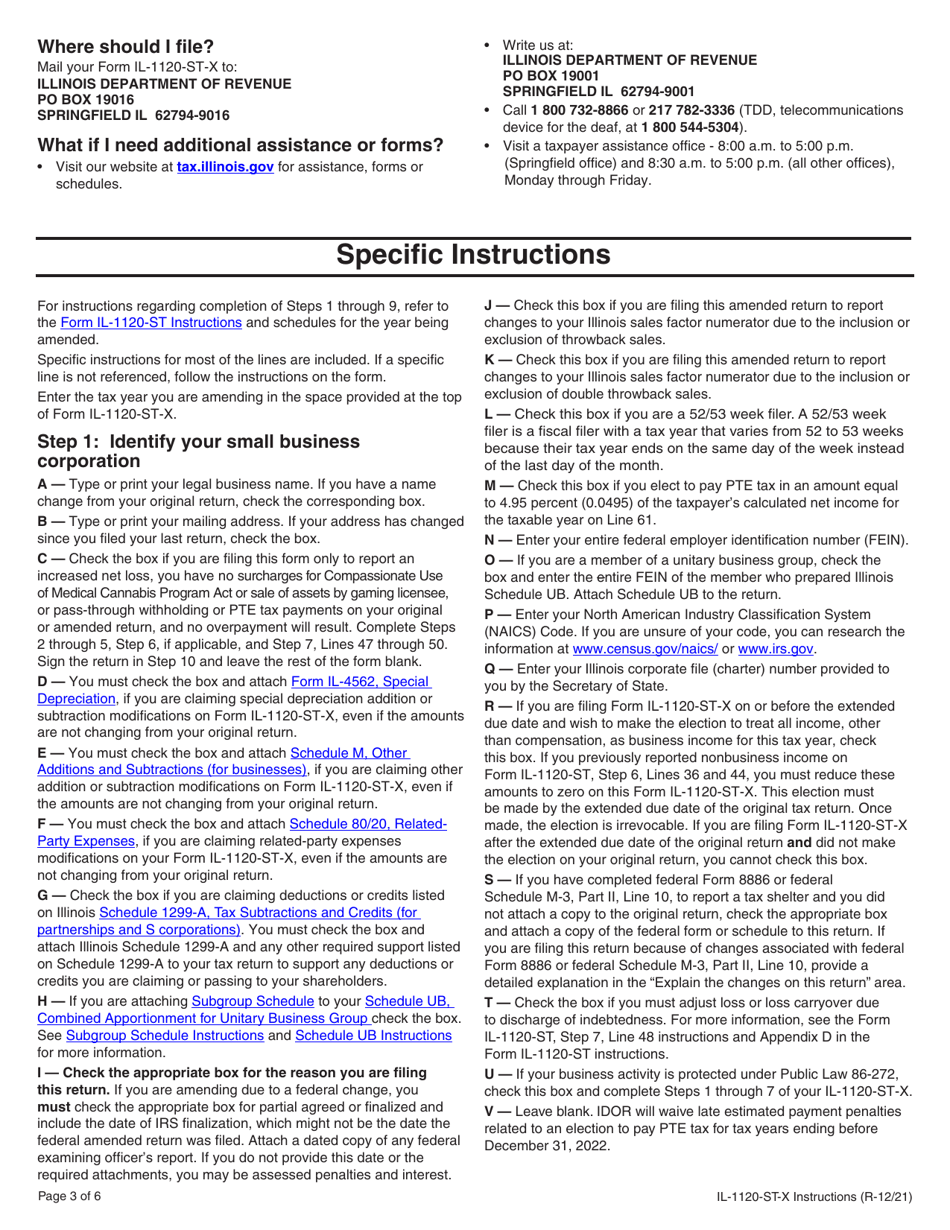 Download instructions for form il 1120 st x amended small business