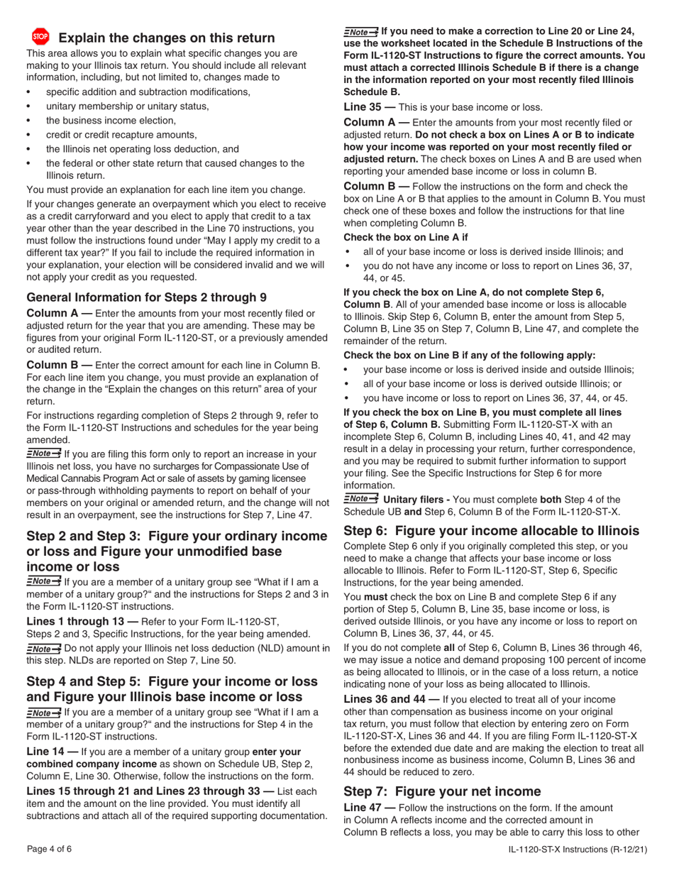 Instructions for Form IL-1120-ST-X Amended Small Business Corporation Replacement Tax Return - Illinois, Page 4