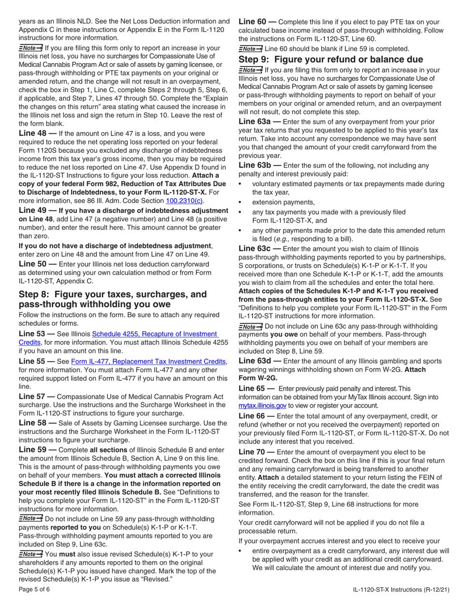 Instructions for Form IL-1120-ST-X Amended Small Business Corporation Replacement Tax Return - Illinois, Page 5