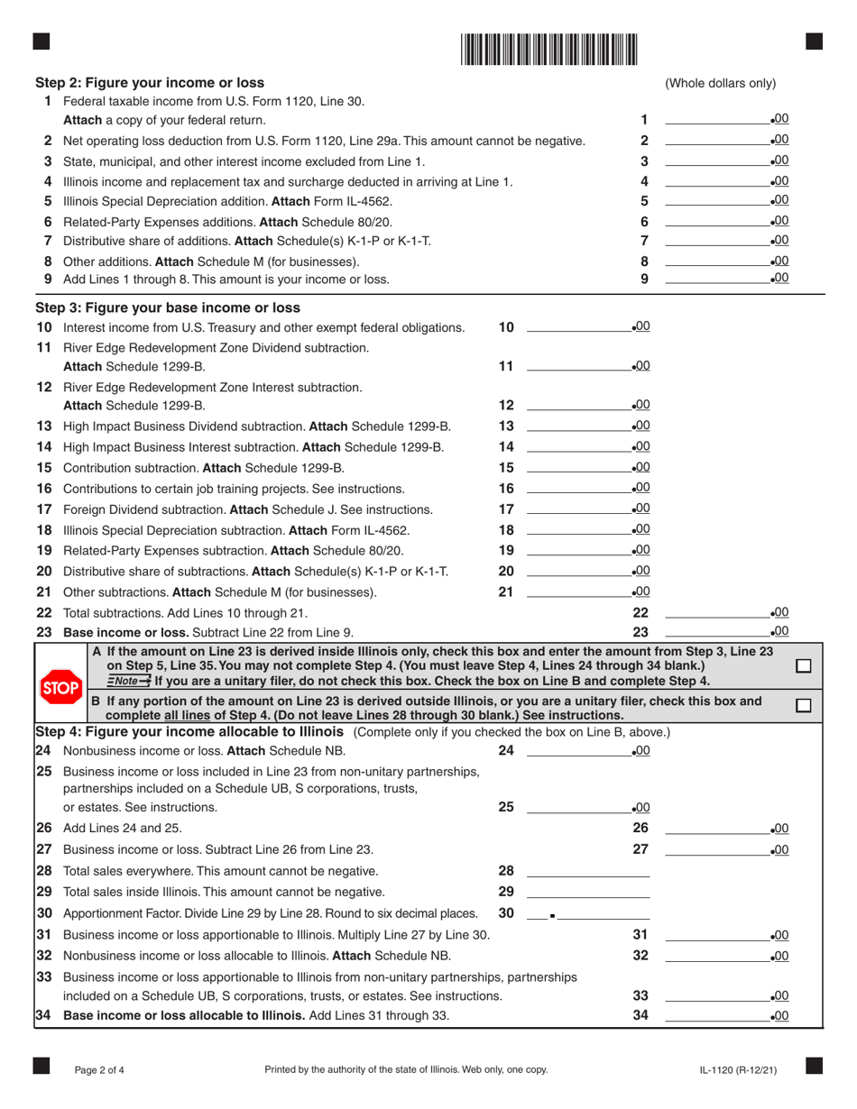 Form IL-1120 Corporation Income and Replacement Tax Return - Illinois, Page 2