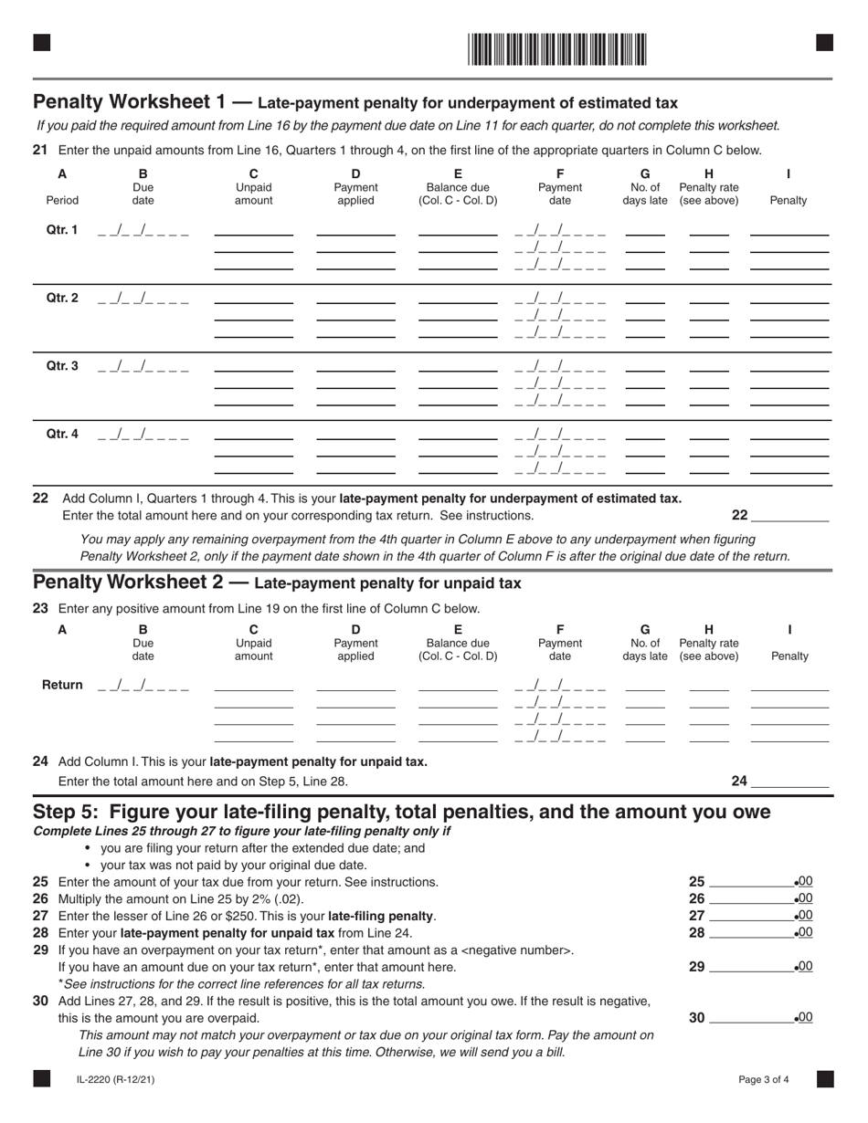 Form IL-2220 Computation of Penalties for Businesses - Illinois, Page 3