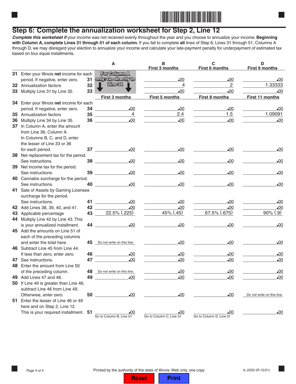 Form IL-2220 Computation of Penalties for Businesses - Illinois, Page 4