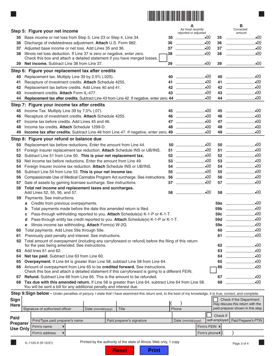 Form IL-1120-X Amended Corporation Income and Replacement Tax Return - Illinois, Page 3
