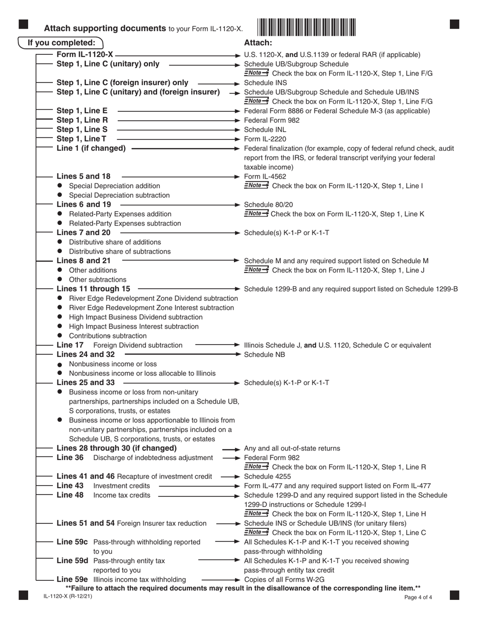 Form IL-1120-X Amended Corporation Income and Replacement Tax Return - Illinois, Page 4