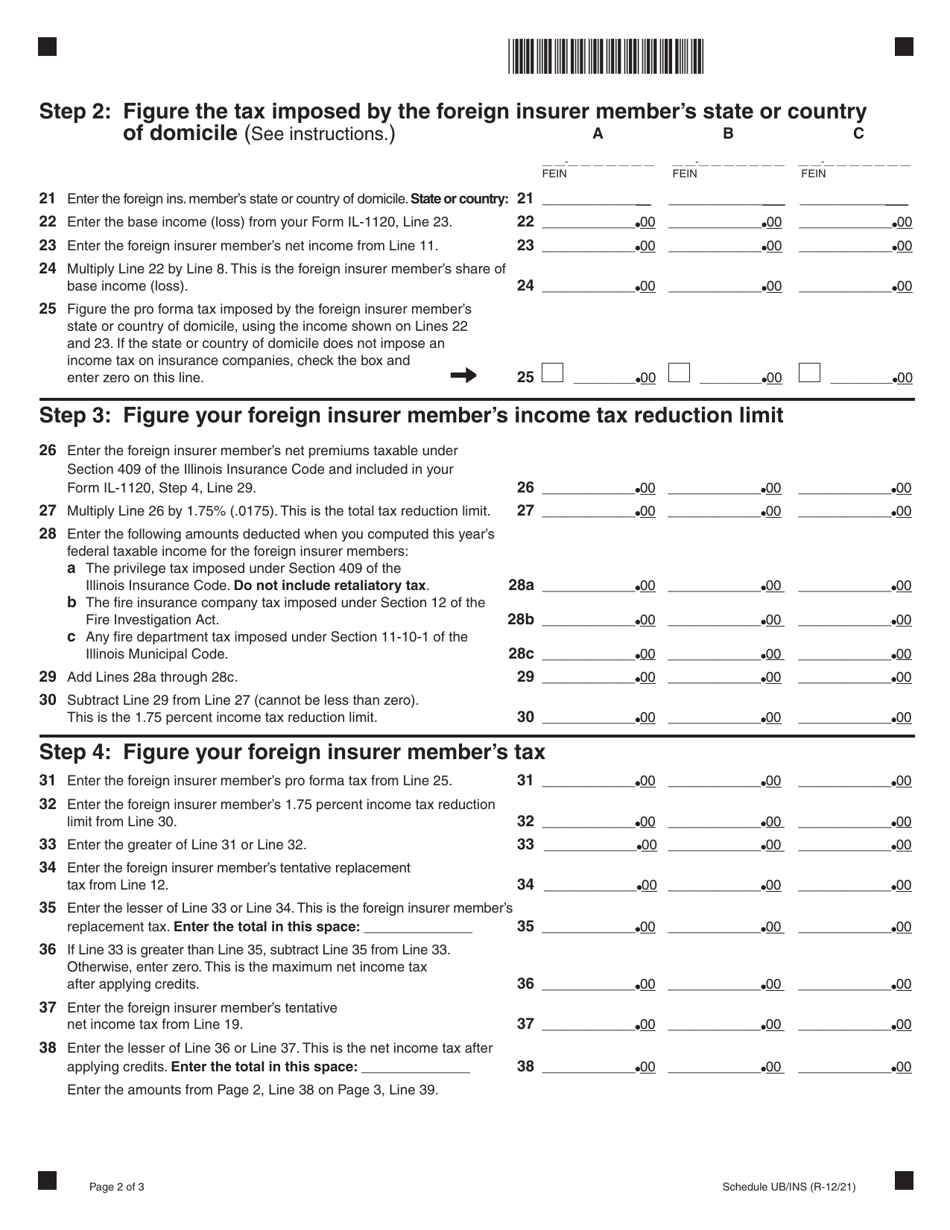 Schedule UB / INS Tax for a Unitary Business Group With Foreign Insurer Members - Illinois, Page 2