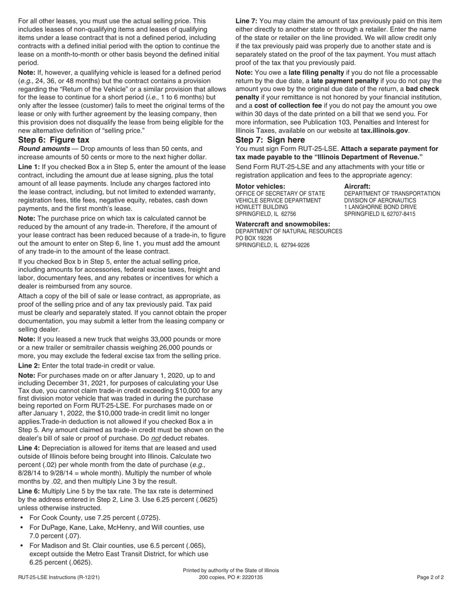 Instructions for Form RUT-25-LSE Use Tax Return for Lease Transactions - Illinois, Page 2