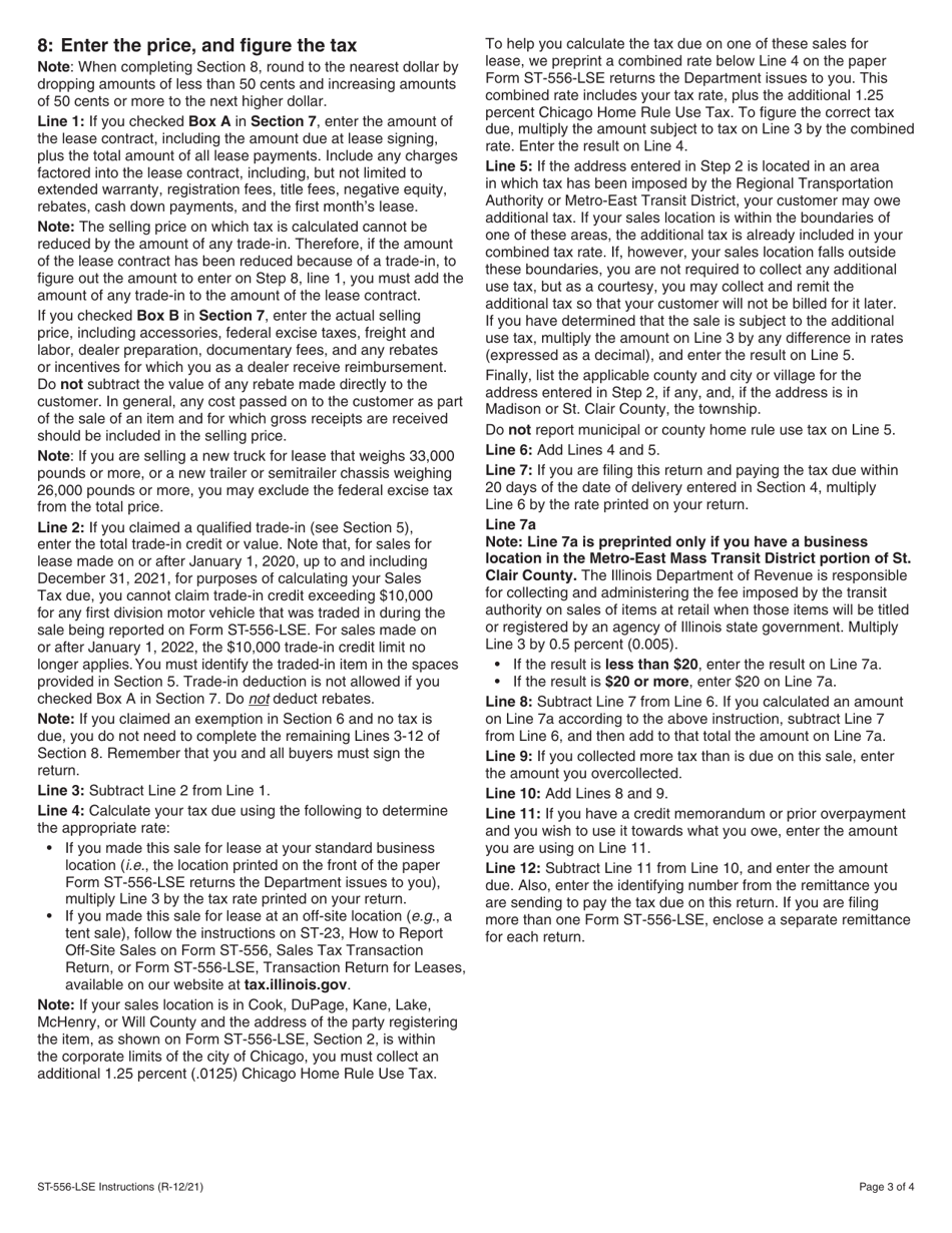 Instructions for Form ST-556-LSE Transaction Return for Leases - Illinois, Page 3