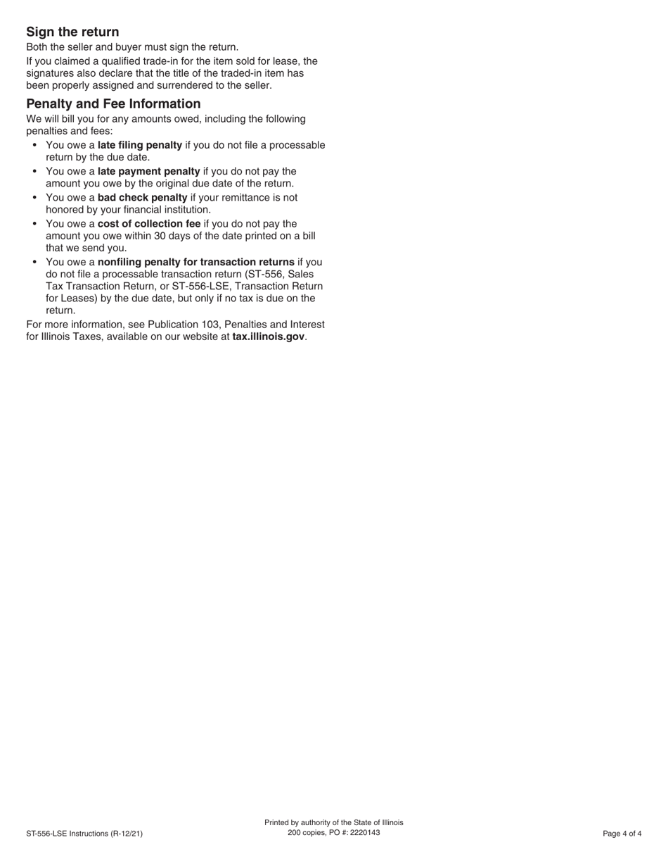 Instructions for Form ST-556-LSE Transaction Return for Leases - Illinois, Page 4