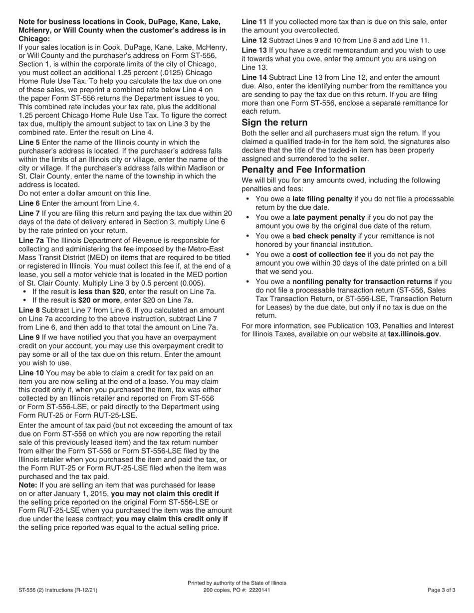Instructions for Form ST-556 Sales Tax Transaction Return for Leasing Companies Selling at Retail - Illinois, Page 3