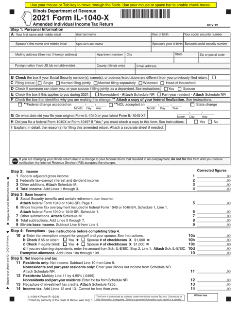 Form IL-1040-X Amended Individual Income Tax Return - Illinois, 2021
