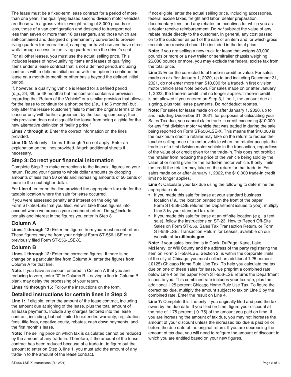 Instructions for Form ST-556-LSE-X, 966 Amended Transaction Return for Leases - Illinois, Page 2