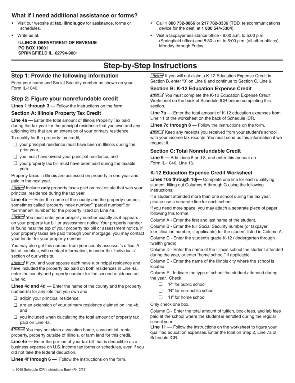 Instructions for Form IL-1040 Schedule ICR Illinois Credits - Illinois, Page 2