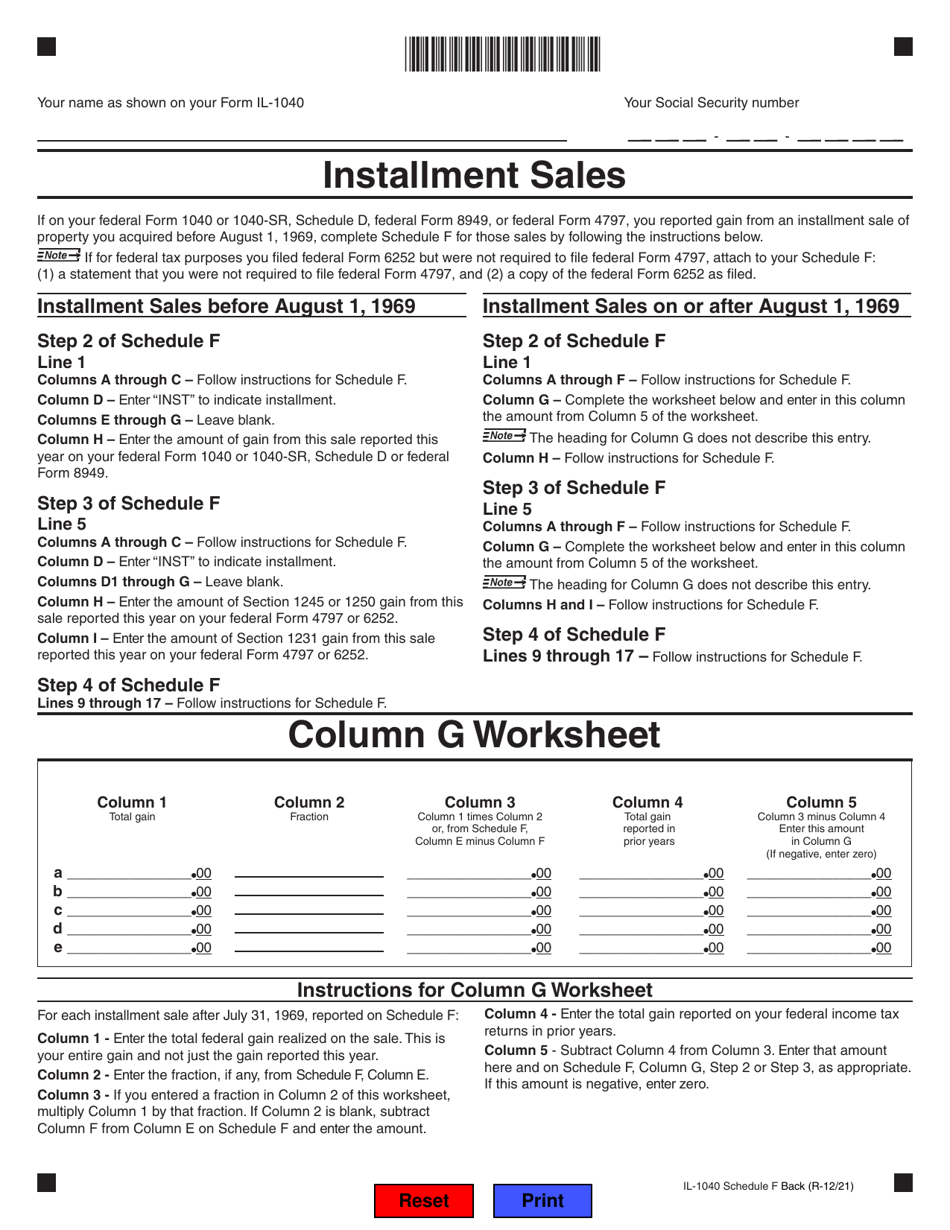 Form IL-1040 Schedule F Gains From Sales or Exchanges of Property Acquired Before August 1, 1969 - Illinois, Page 2