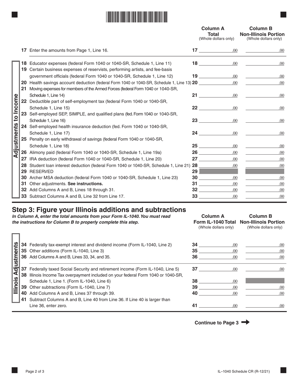 Form IL1040 Schedule CR Download Fillable PDF or Fill Online Credit