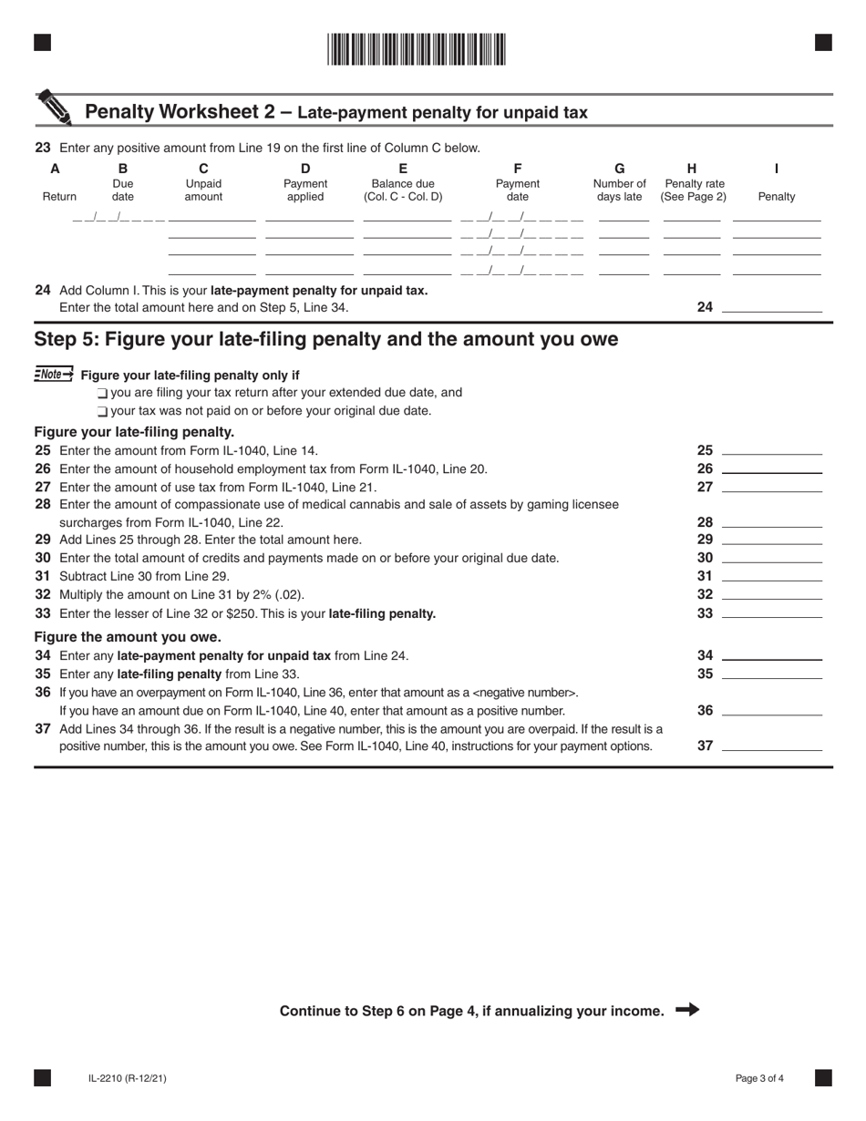 Form il 2210 download fillable pdf or fill online computation of