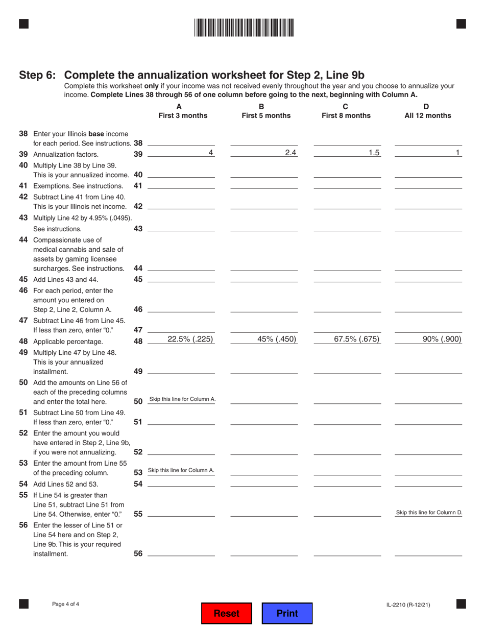 Form il 2210 download fillable pdf or fill online computation of