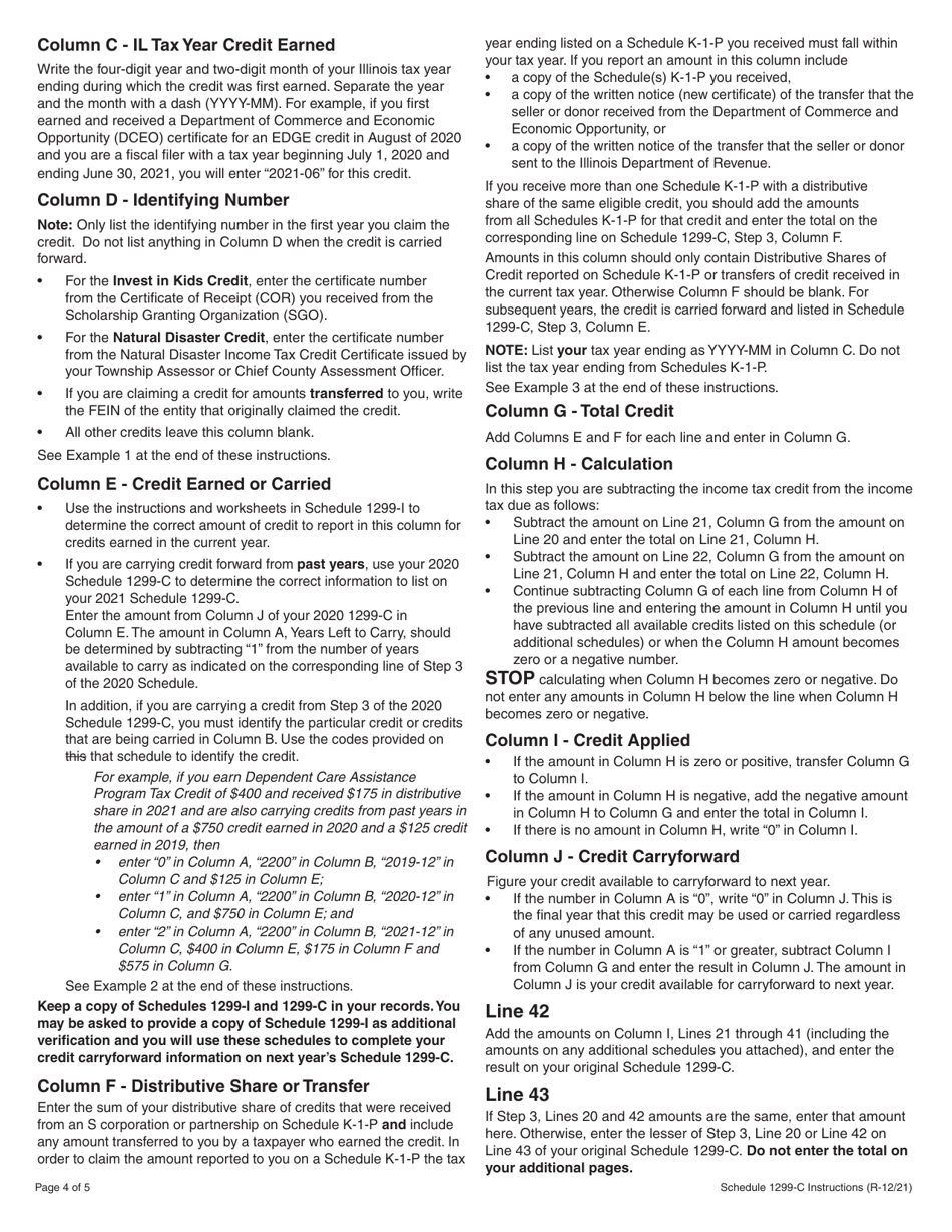 Instructions for Schedule 1299-C Income Tax Subtractions and Credits (For Individuals) - Illinois, Page 4