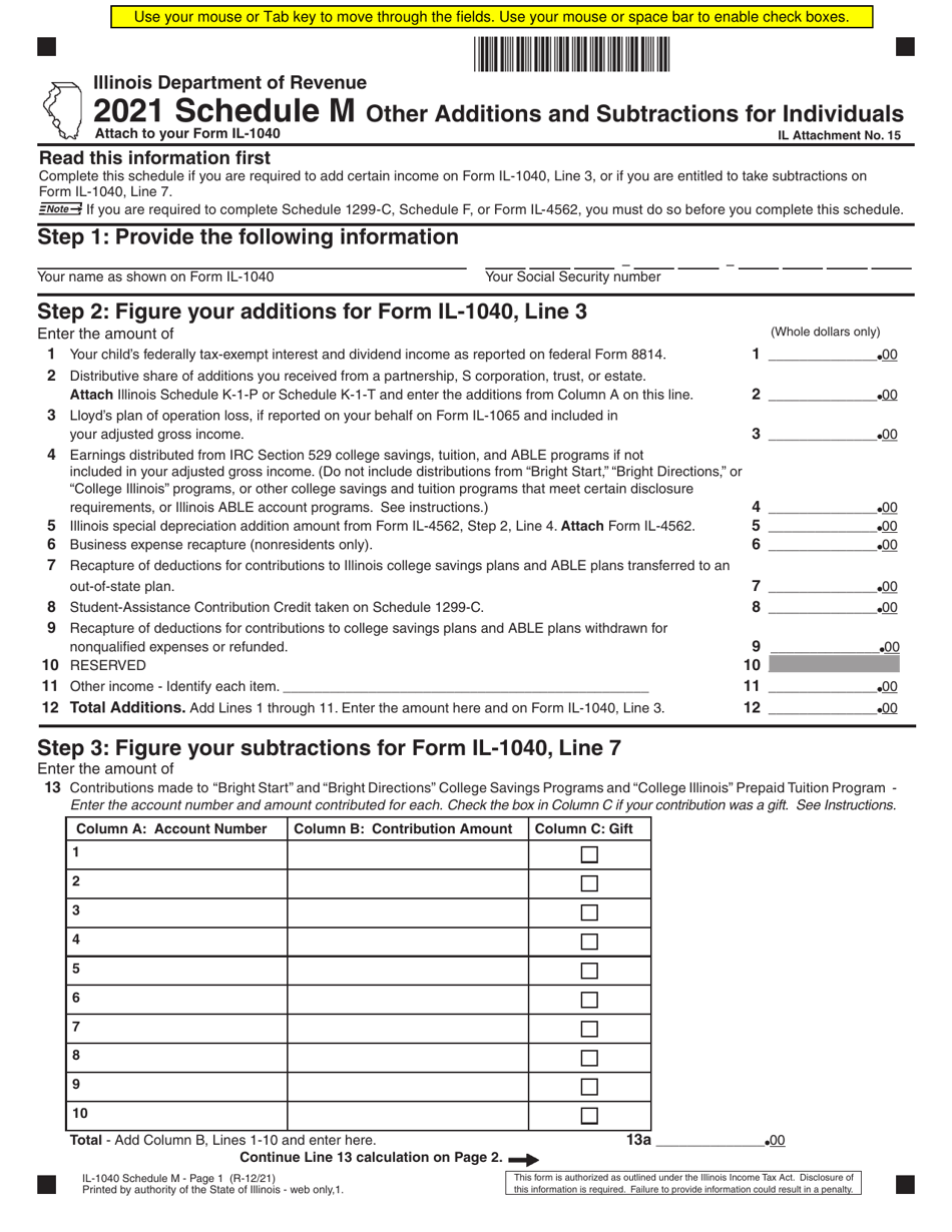 Form IL1040 Schedule M Download Fillable PDF or Fill Online Other