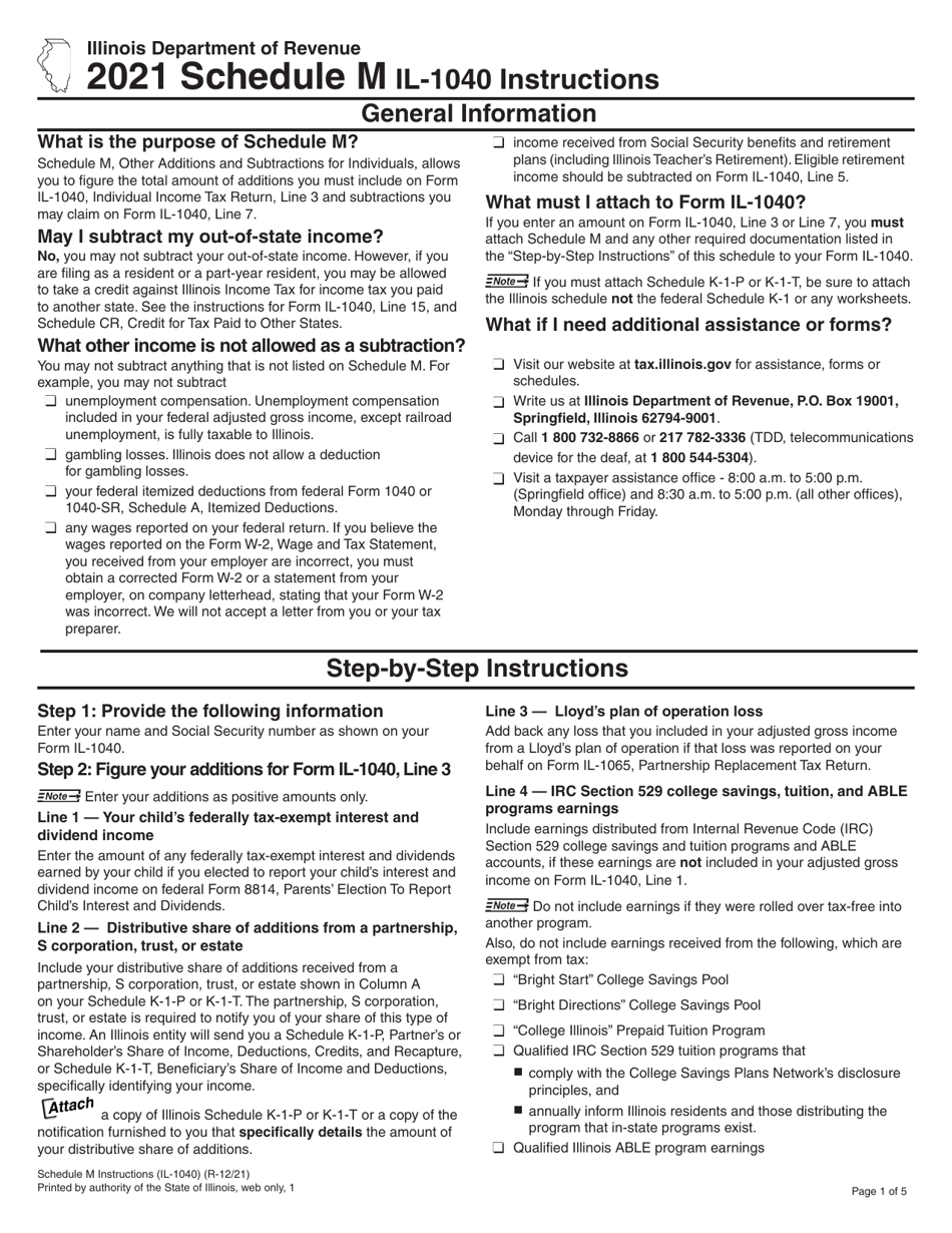 Download Instructions for Form IL1040 Schedule M Other Additions and