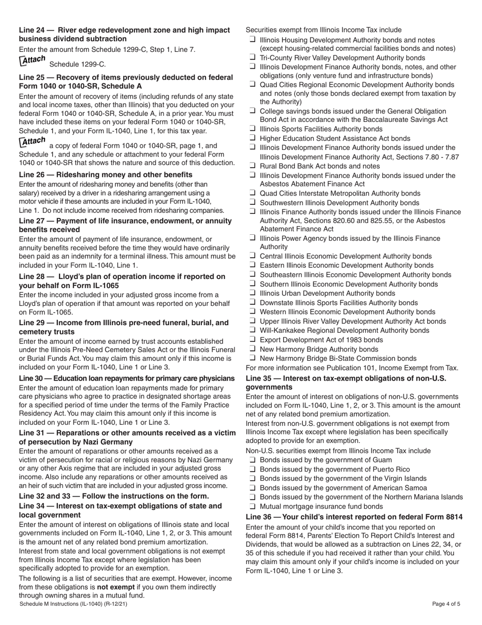 Instructions for Form IL-1040 Schedule M Other Additions and Subtractions for Individuals - Illinois, Page 4