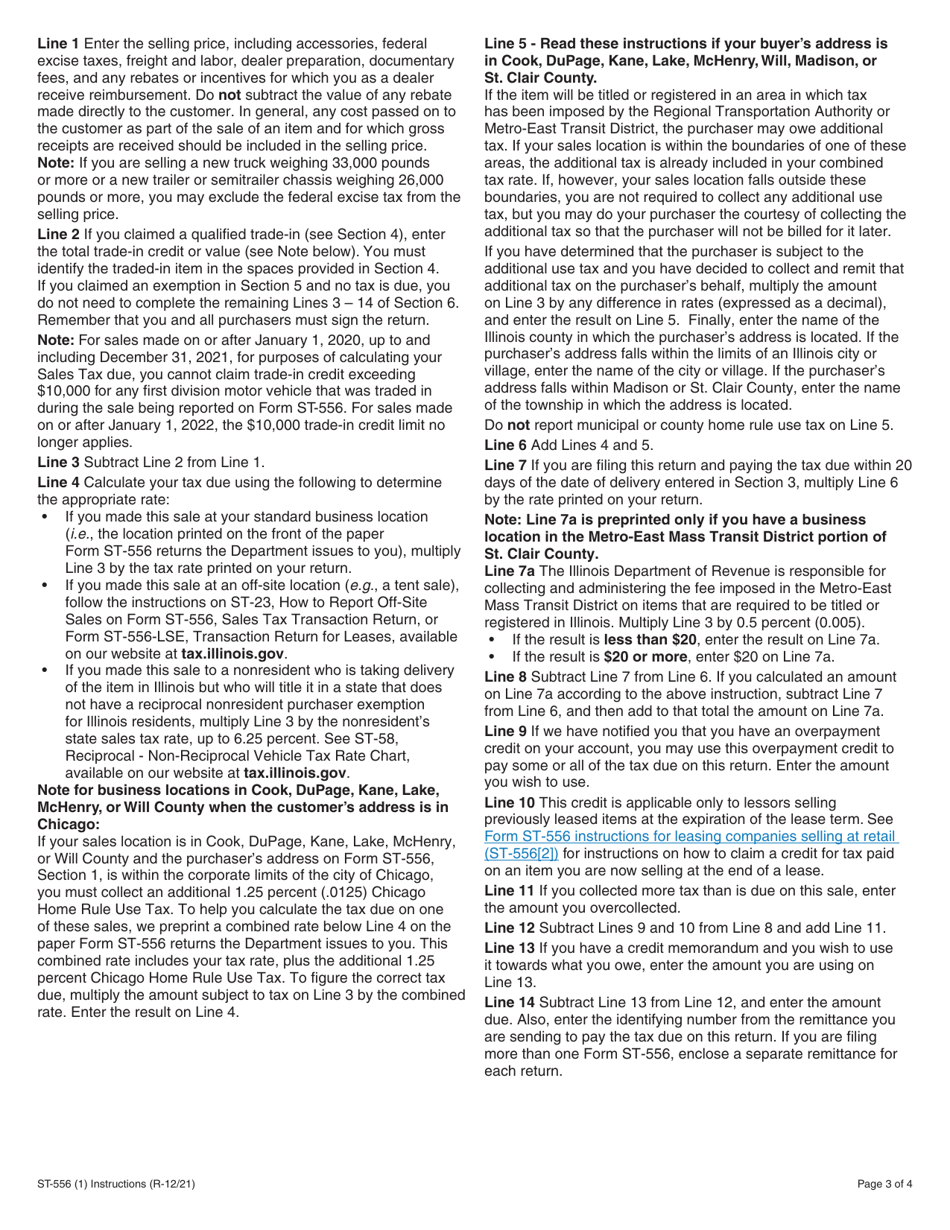 Instructions for Form ST-556 Sales Tax Transaction Return for Sales From Illinois Locations - Illinois, Page 3