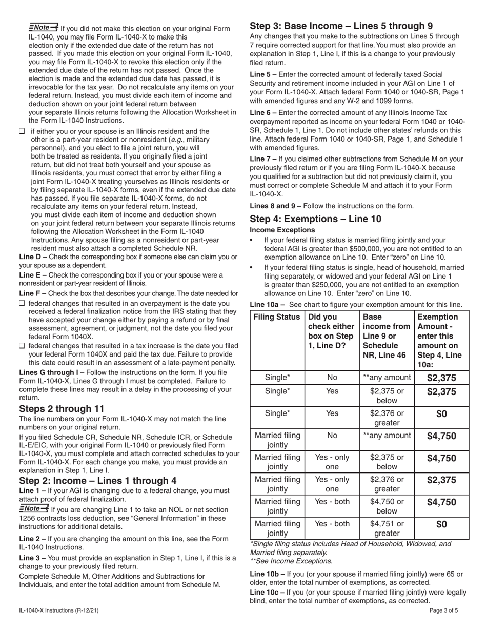 Download Instructions for Form IL1040X Amended Individual Tax