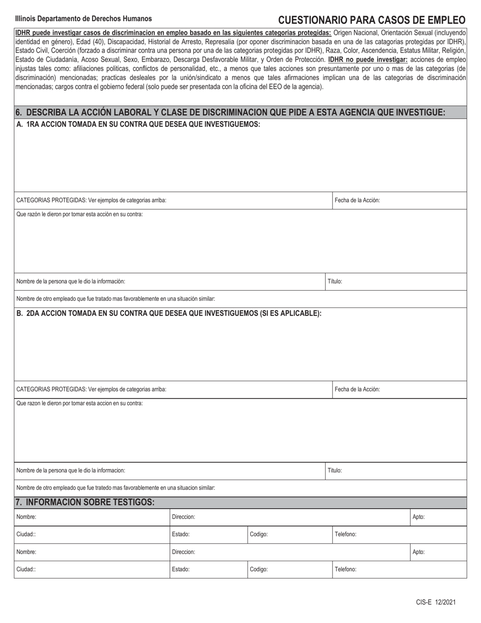 Formulario CIS-E Cuestionario Para Casos De Empleo - Illinois (Spanish), Page 2