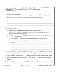 Form 1F-P-841 Affidavit of Plaintiff (For Uncontested Civil Union Divorce) - Hawaii, Page 3
