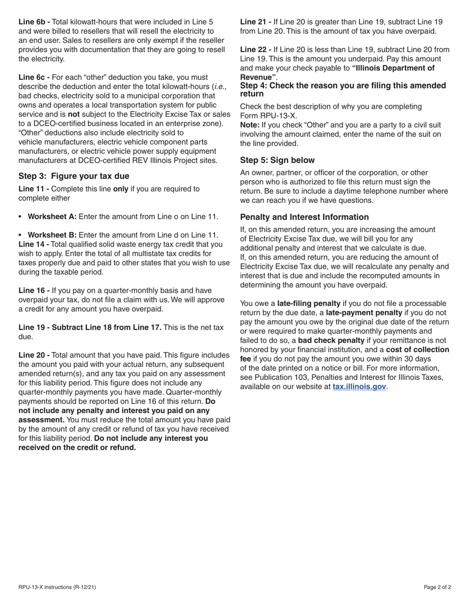 Instructions for Form RPU-13-X, 415 Amended Electricity Excise Tax Return - Illinois, Page 2