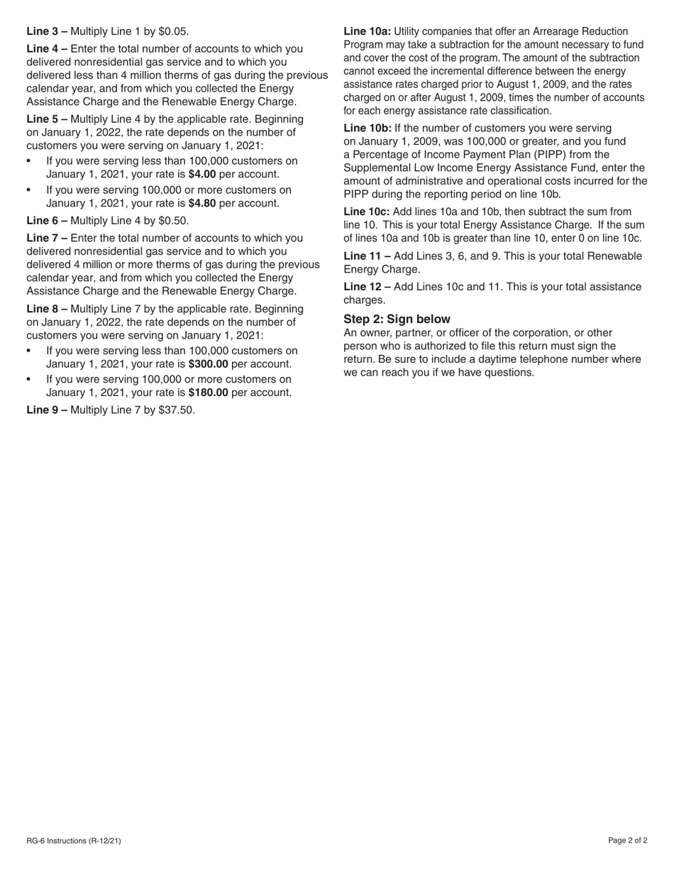Instructions for Form RG-6, 554 Assistance Charges Return for Natural Gas Distributors - Illinois, Page 2