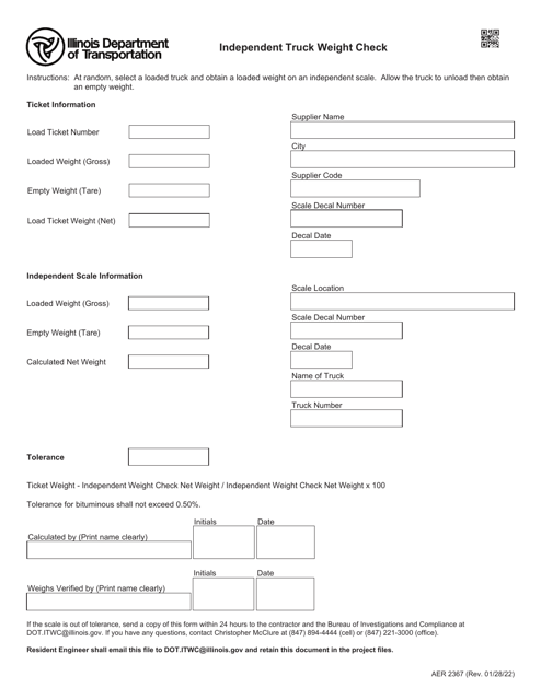 Form AER2367 Independent Truck Weight Check - Illinois