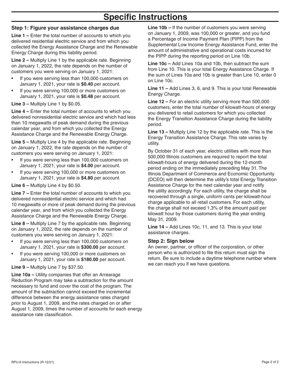Instructions for Form RPU-6, 556 Assistance Charges Return for Electricity Distributors - Illinois, Page 2
