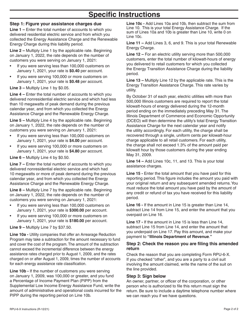 Instructions for Form RPU-6-X, 557 Amended Assistance Charges Return for Electricity Distributors - Illinois, Page 2