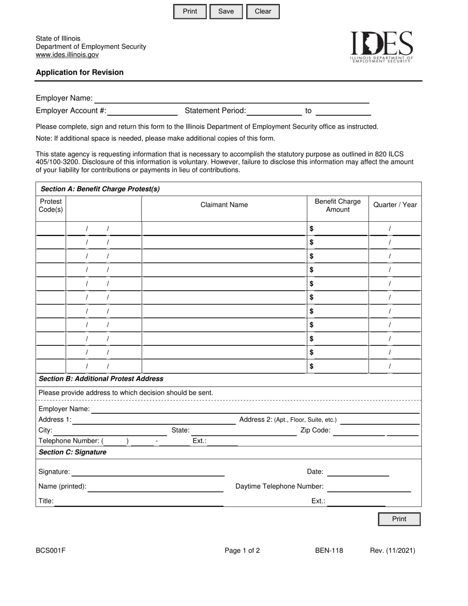 Form BCS001F Application for Revision - Illinois, Page 1