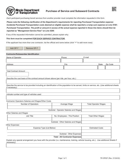 Form TR OP007 Purchase of Service and Subaward Contracts - Illinois