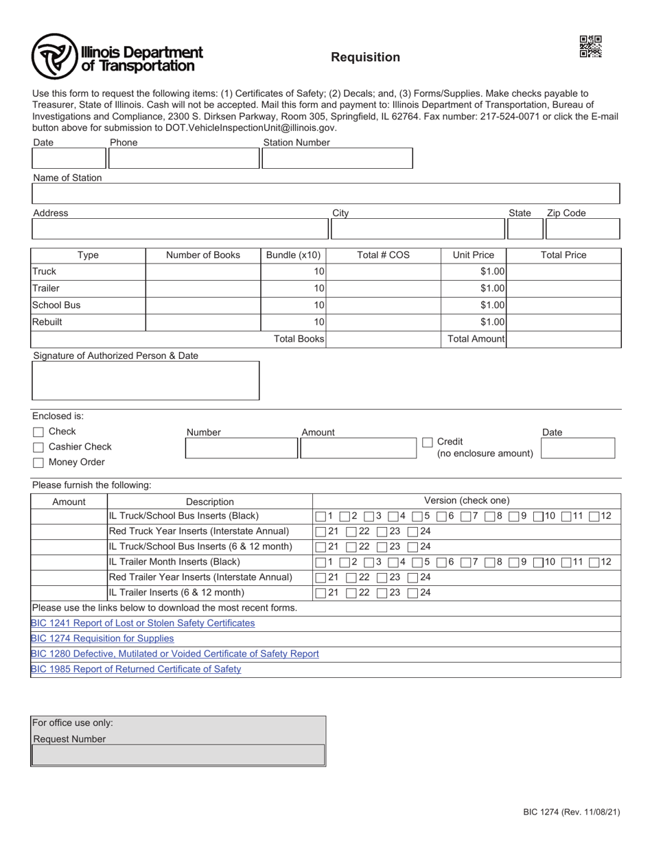 Form BIC1274 Requisition - Illinois, Page 1