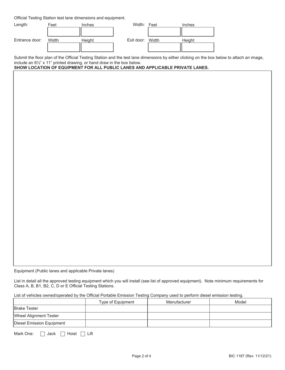 Form BIC1187 Application for Official Testing Station Permit - Illinois, Page 2